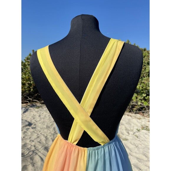 L’atiste by Amy Size S Backless Pastel Rainbow Colors Maxi Dress - Picture 4 of 6